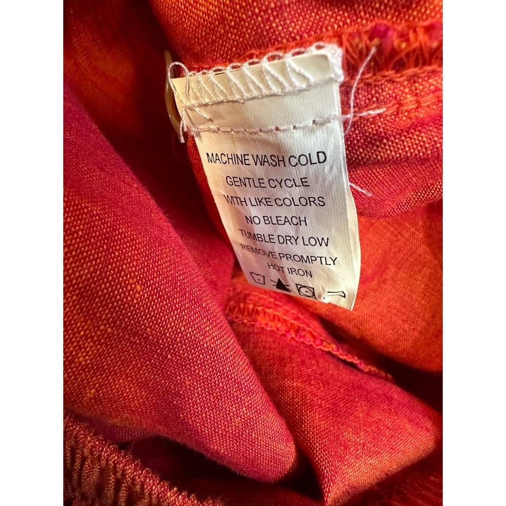Orvis 100% Linen Elastic Waist Drawstring Crop Pants Button Slit Back Red Small - Picture 11 of 15